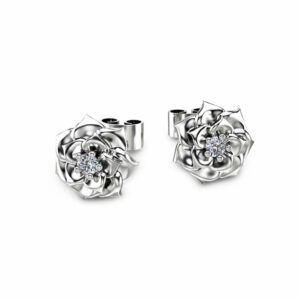 14K White Gold Flower Diamond Stud Earrings Diamond Earrings Gold Earrings Flower Design