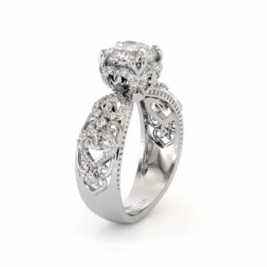 Vintage Engagement Ring 14K White Gold Ring Filigree Ring Moissanite Engagement Ring