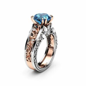 Filigree Blue Diamond Engagement Ring Vintage Inspired Ring Blue Diamond Wedding Ring