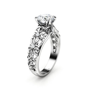 Art Nouveau Moissanite Engagement Ring Filigree Ring Forever One Charles & Colvard 7.0mm Moissanite Ring