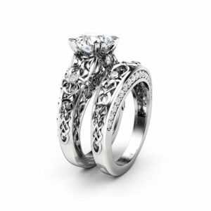 Forever One 2 Carat Moissanite Engagement Ring Set-Moissanite Bridal rings Set-14K White Gold Engagement Rings