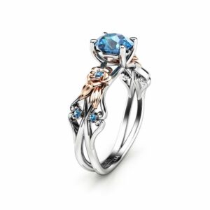 Petal Blue Diamond Engagement Ring White & Rose Gold Ring Gold Diamond Ring