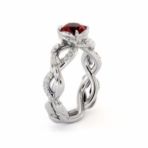 Ruby Half Eternity Ring Leaf Engagement Ring 1.00 Carat Ruby Wedding Ring