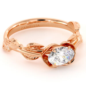 Oval Cut Moissanite Engagement Ring East To West Engagement Ring Rose Gold Leaves Wedding Ring