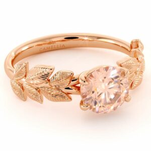 Solitaire Morganite Engagement Ring Rose Gold Womens Ring Leaf Promise Ring Morganite Gemstone Ring