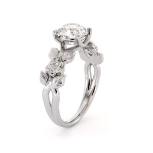 Engagement Ring flower Ring moissanite bridal ring Unique Moissanite Ring White Gold Leaves Ring