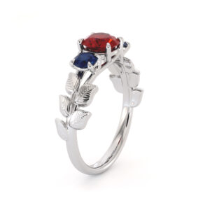 Unique Three Gemstone Engagement Ring Ruby & Sapphires Three Stone Ring Unique Gemstones Anniversary Gift