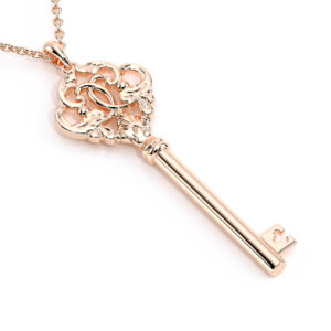 Vintage Fancy Necklace 14K Rose Gold Key Pendant Fine Jewelry For Her