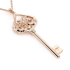Unique Key Pendant Womens Gift Solid Rose Gold Necklace Love Pendant