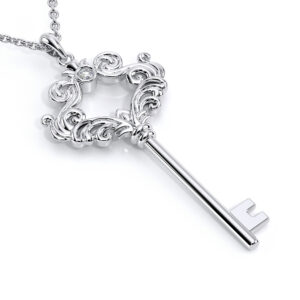Diamond Key Pendant Diamond Pendant White Gold Necklace Art Deco Style Pendant Fine Jewelry Gift For Her