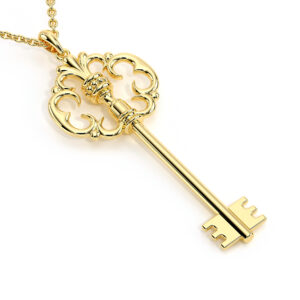 Key Edwardian Pendant Necklace Gift For Her 14K Solid Gold Bridal Jewelry