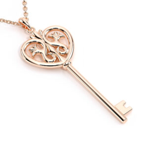 Fancy Key Necklace For Womens Wedding Bridal Jewelry For Her Rose Gold Heart Key Pendant