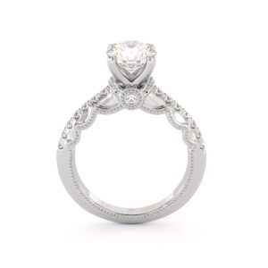 Diamond Pave Engagement Ring 14K White Gold Ring Victorian Bridal Ring Moissanite Engagement Ring