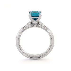 Blue Diamond Princess Cut Engagement Ring Unique Victorian Diamond Engagement Ring 14K White Gold Ring