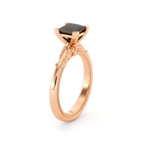 Black Diamond Victorian Engagement Ring Princess Cut Diamond Engagement Ring 14K Rose Gold Victorian Ring
