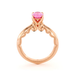 Natural Pink Sapphire Ring Rose Gold Milgrain Ring Oval Pink Sapphire Engagement Ring