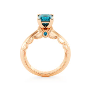 Blue Diamond Engagement Ring Unique Victorian Princess Cut Diamond Engagement Ring 14K Rose Gold Ring
