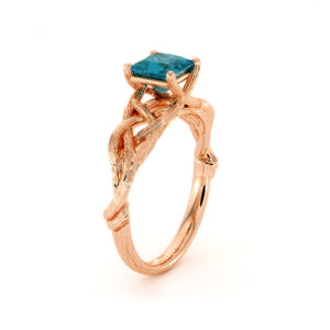 Twisted Branch Blue Diamond Ring 14K Rose Gold Nature Ring Princess Cut Diamond