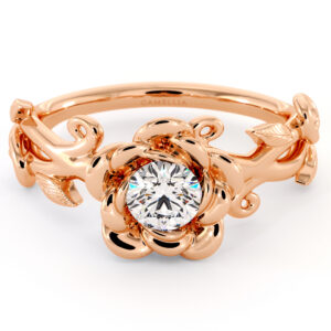 Floral Engagement Ring Handmade Lab Created Diamond Ring Rose Flower Wedding Ring 14K Rose Gold Ring