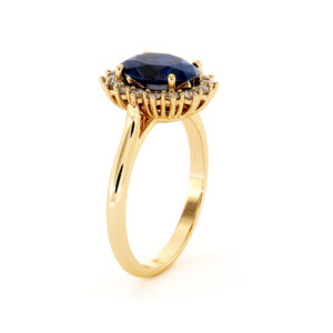 Diana Ring In 14K Yellow Gold Blue Sapphire Engagement Ring Vintage Inspired Princess Diana Gold Ring
