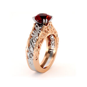 Natural Ruby 2 Tone Gold Filigree Splendid Royal Engagement Ring