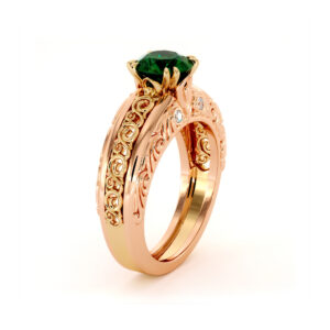 Unique Emerald In 2 Tone Gold Regally Designed Anniversary Ring