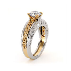 Regally Designed Diamonds Moissanite In Two Tone Gold Engagement Ring
