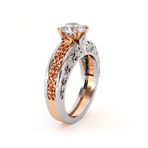 Magnificent Moissanite 2 Tone Gold Filigree Engagement Ring