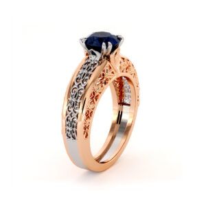 Magnificent Blue Sapphire 2 Tone Gold Engagement Ring