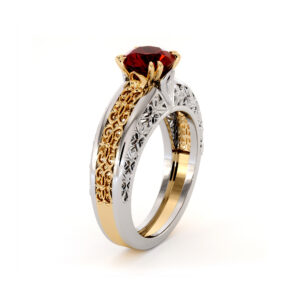 Magnificent Round Ruby 2 Tone Gold Engagement Ring