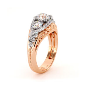 Regal Luxury 3 Stone Moissanite Diamonds Gold Engagement Ring