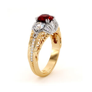 Queenly Ruby Three Stone Engagement Ring