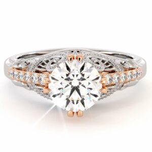Superior Victorian Moissanite Engagement Ring Vintage Style 2 Tone Gold Ring Natural Diamonds Engagement Ring