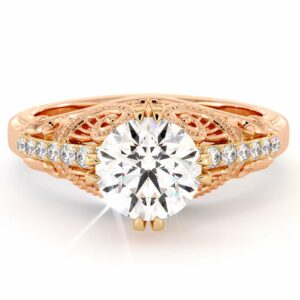 Superior 2 Tone Gold Ring 1.55 Ct. Moissanite Engagement Ring Victorian Style Natural Diamonds Engagement Ring