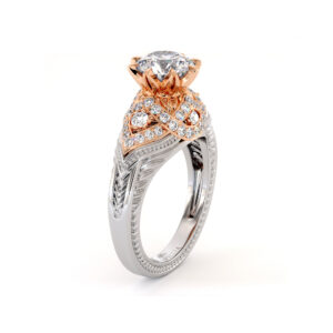 Kingly Milgrain Diamonds Engagement Ring 1.55 Ct. Round Moissanite Ring 2 Toned Gold Engagement Ring Diamonds V Ring