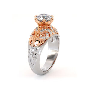 Rapids Diamonds Engagement Ring Sea Waves Ring 1.55 Ct. Round Moissanite Ring Regal 2 Tone Gold Engagement Ring