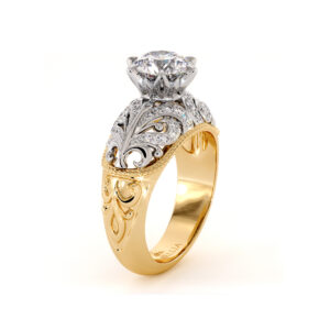 Diamond Sea Waves Engagement Ring Rapids Ring 1.55 Ct. Round Moissanite Ring Regal 2 Tone Gold Engagement Ring