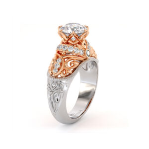 Diamonds Engagement Ring Exalted Round Moissanite Ring Grand Vizier Ring Handmade Gold Engagement Ring Diamond V Ring