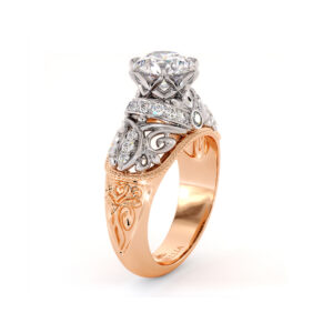 Grand Vizier Engagement Ring Exalted Round Moissanite Ring Diamonds Halo Ring Handmade 2 Tone Gold Ring Diamond V Ring