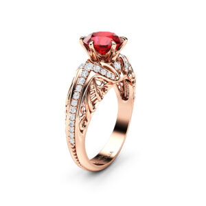 Art Deco Ruby Gemstone Ring Ruby Engagement Ring Rose Gold Vintage Statement Ring