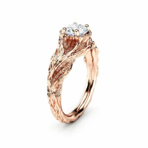 Moissanite Branch Engagement Ring Rose Gold Twig Ring Nature handmade Ring