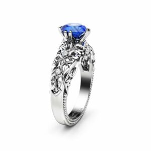 Gemstone Sapphire Engagement Ring September Birthstone Ring Brilliant Cut White Gold Ring