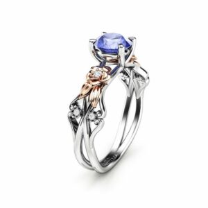 Natural Tanzanite Engagement Ring-Unique Engagement Ring-Floral Ring-Tanzanite Gemstone Anniversary Ring