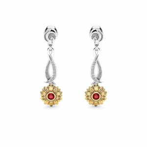 Gold Diamond Earrings Gold Bridal Jewelry Gold Bridesmaid Jewelry Red Ruby Sunflower Drop Earring