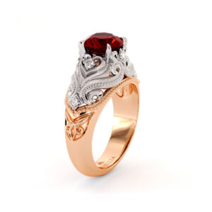 Exclusive Ruby Ring Heart Shape Love Engagement Ring Waves Ring Diamonds Ring Queenly 2 Toned Gold Engagement Ring