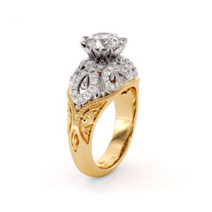 2 Toned Gold Engagement Ring Plenty Milgrain Gold Drops Ring 1.55 Ct. Round Moissanite Ring Regal Diamonds Engagement Ring