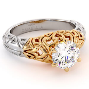 Modern Gold Filigree Engagement Ring Splendid 1.55 Carat Moissanite Engagement Ring