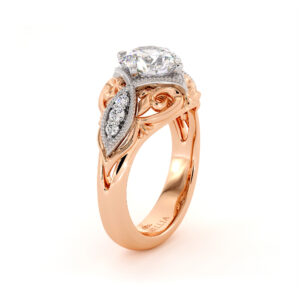 Halo Milgrain 2 Tone Gold Engagement Ring 1.55 Ct. Round Moissanite Ring Regal Diamonds Engagement Ring