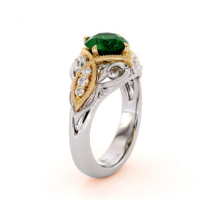 Milgrain Emerald Engagement Ring Two Toned Gold Ring Natural Diamonds Engagement Ring