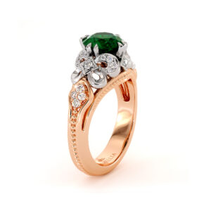 Emerald Two Tone Gold Engagement Ring May Birthstone Emerald Filigree Ring